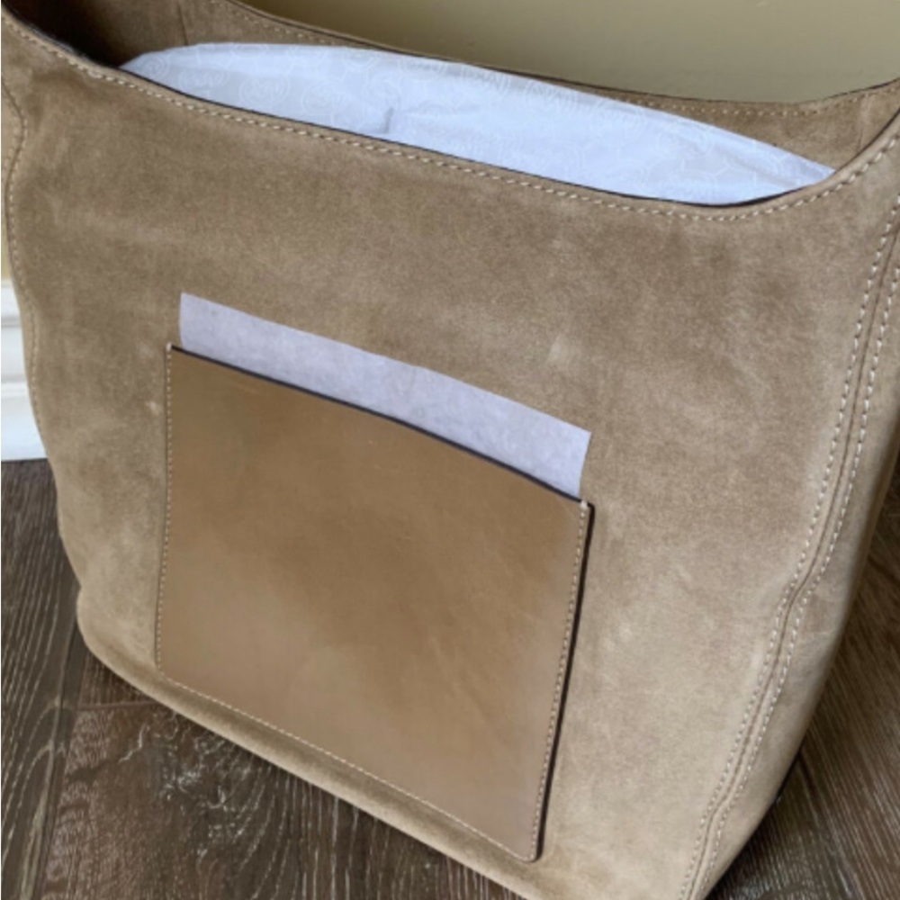 Michael Kors Lena Large Leather/Suede Shoulder Bucket Bag, Color Desert
